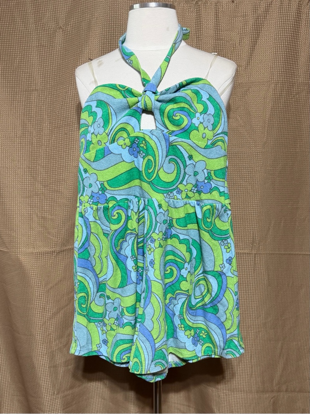 wild fable Green & Blue Halter Romper with Floral Swirl Print